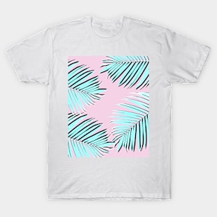 Palm print, Tropical Plant, Palm leaf, Blue, Pink, Minimal, Tropical art, Modern T-Shirt